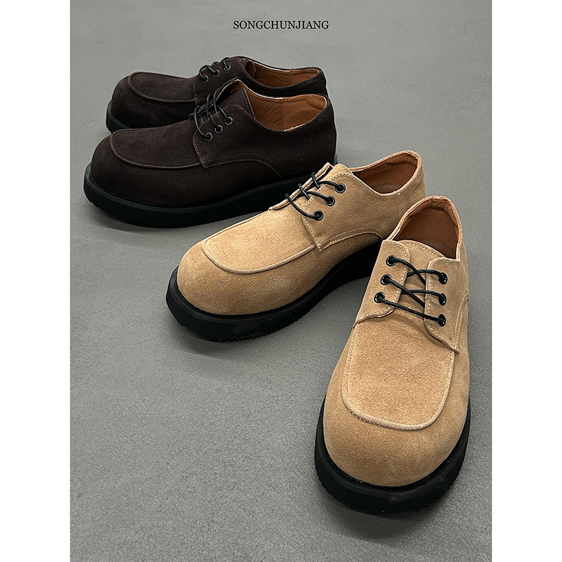 宋春江同款 秋冬新款厚底德比鞋通勤增高大头商务英伦风休闲男鞋