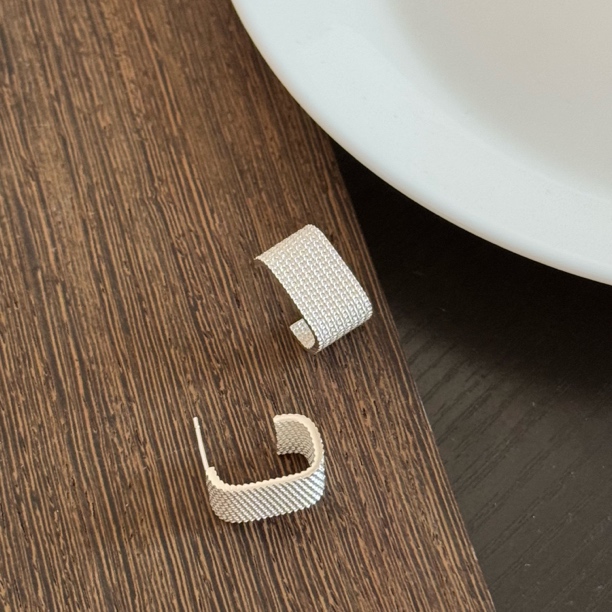 925银银制品 锦缎/编织几何耳钉小香风气质高级百搭时尚轻奢简约