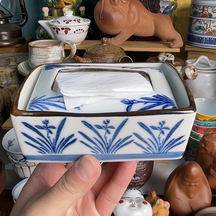 瓷片纸巾盒瓷青花的