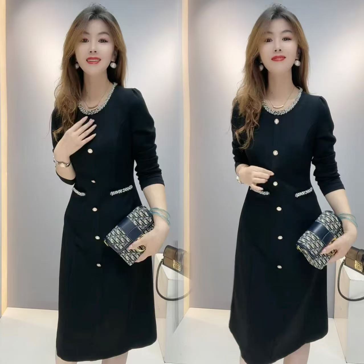 秋季女装高级2025新款连衣裙气质时尚黑色显瘦优雅小黑裙收腰减龄