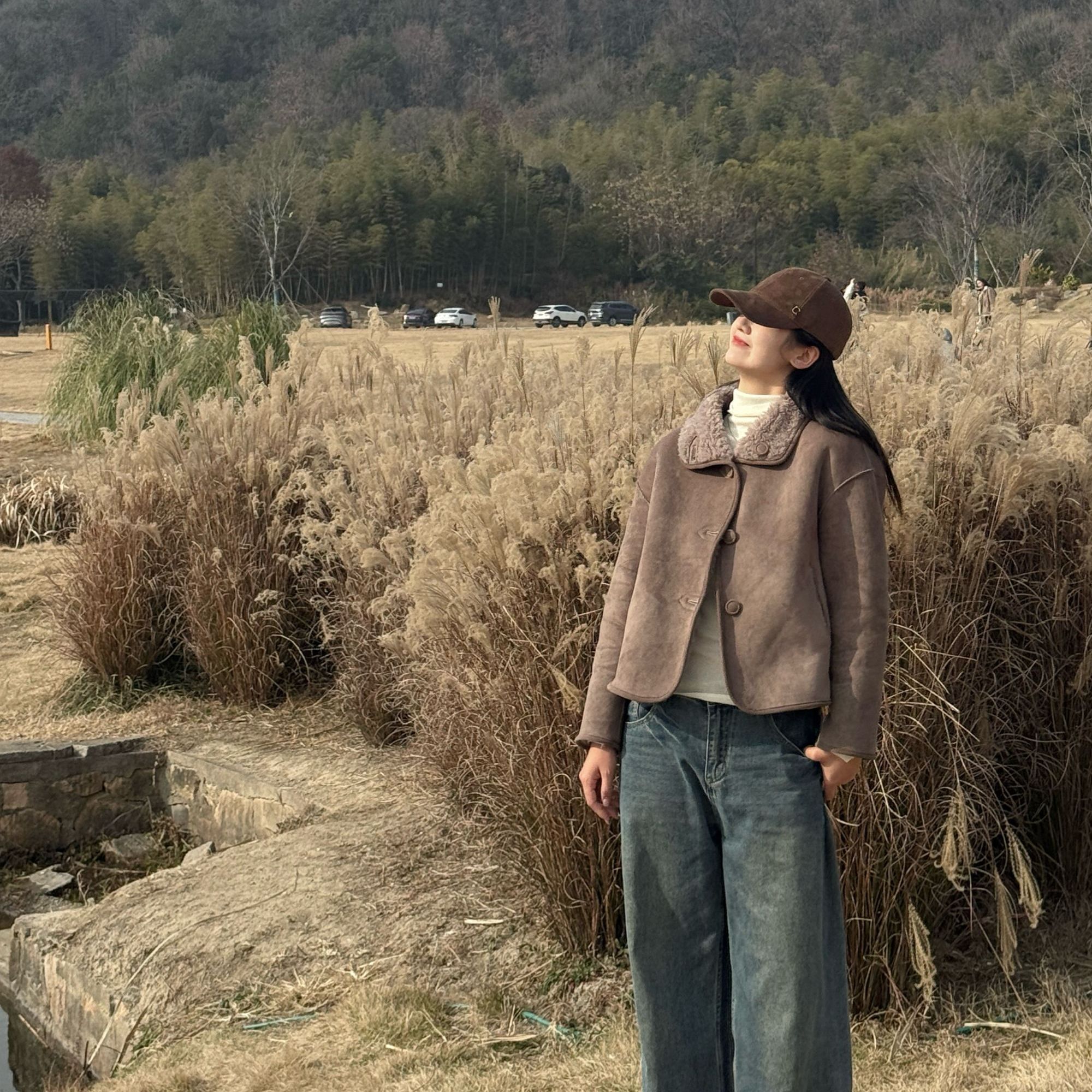 【100羊毛】【短款双面】女冬季系扣INS风冬季极简短外套大衣皮毛一体