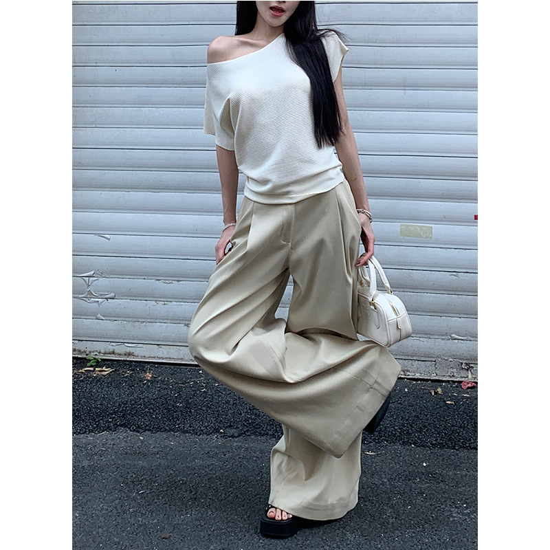 withmin白兔 辣妹舒适 显瘦直筒垂感拖地宽松西装休闲裤2522480
