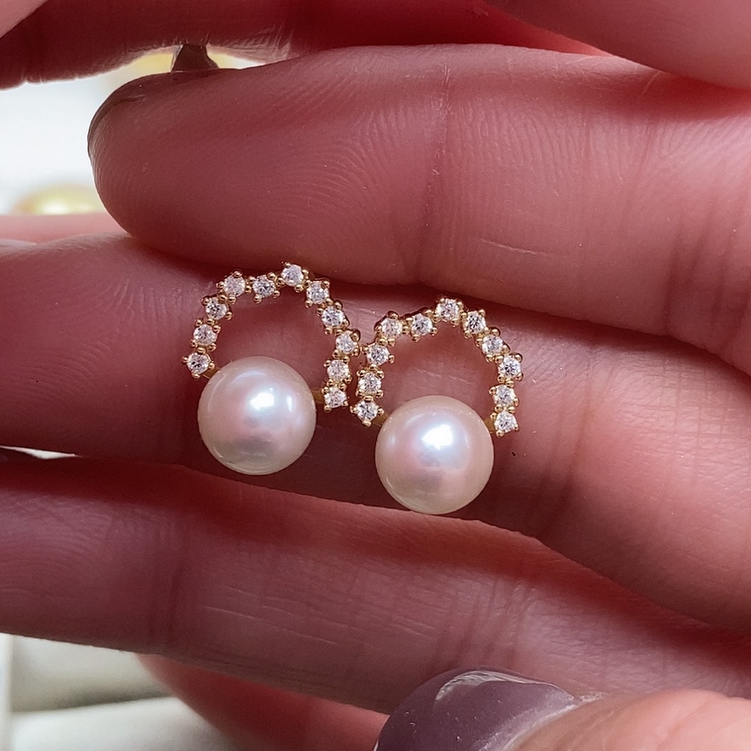 海水珍珠银S925镶嵌耳饰