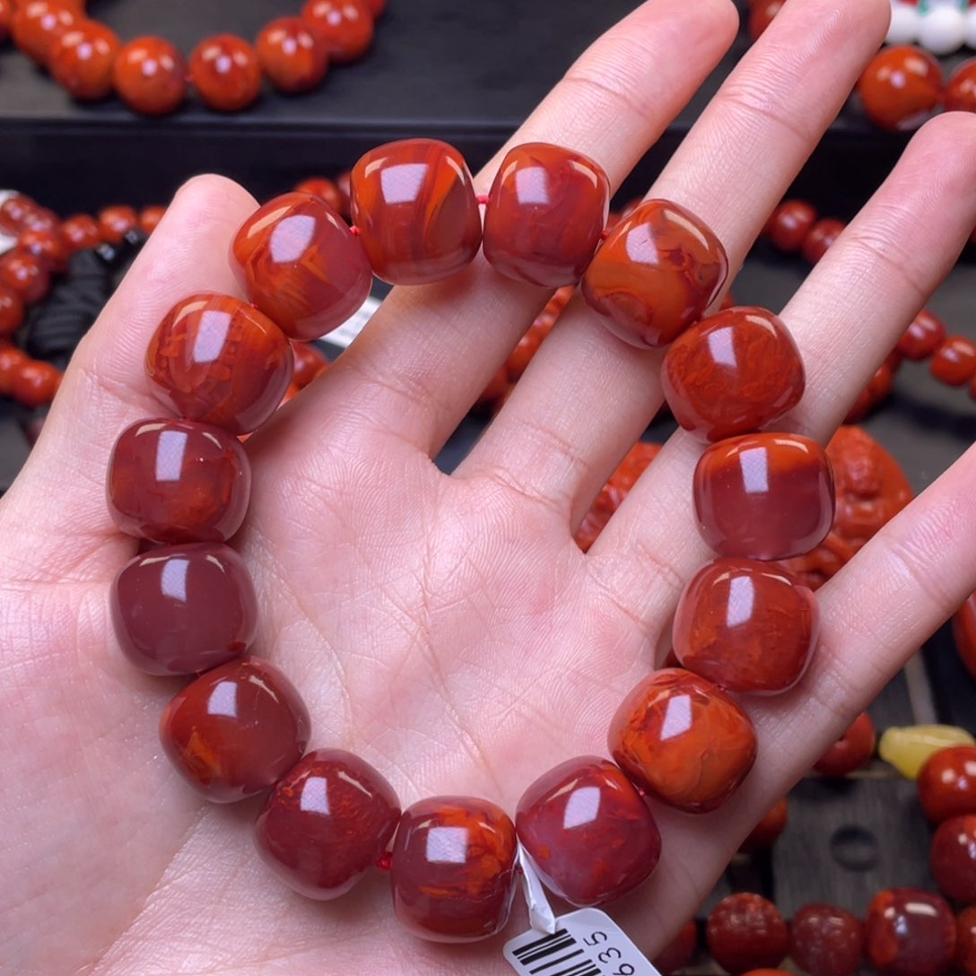 南红玛瑙其他未镶嵌y16mm瓦西玫瑰红火焰纹老型手串