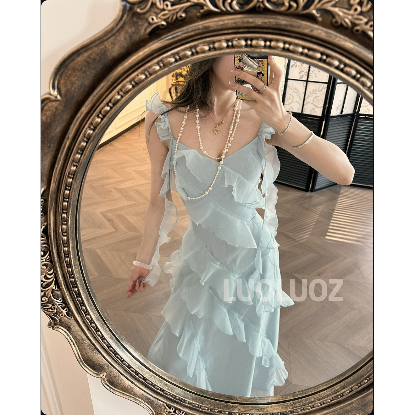 【现货】LUOLUOZ【西海岸夏日】不规则波浪仙气收腰长款连衣裙JF703