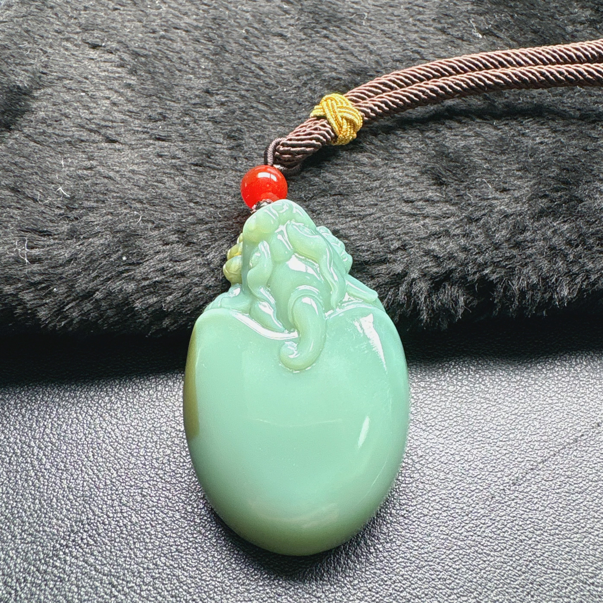 和田玉碧玉粉青龙龟手把件吊坠54.5*35.8*13.7