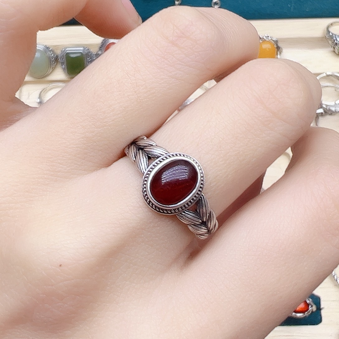 血珀戒指银S925镶嵌，