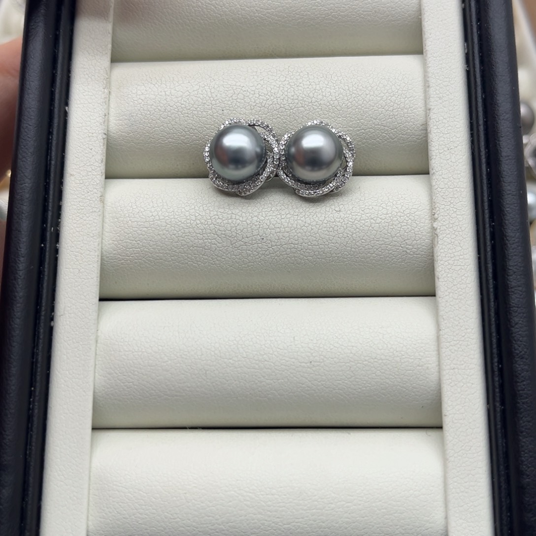 海水珍珠耳饰银S925镶嵌