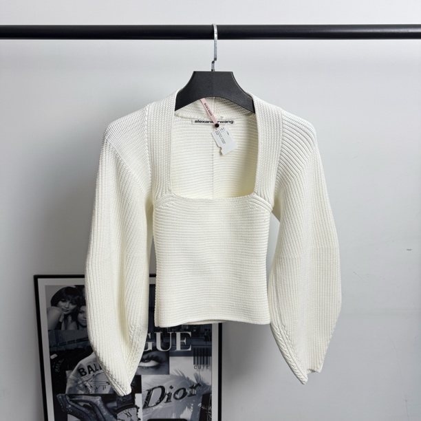99新 ALEXANDER WANG 白色泡泡袖针织上衣/S码