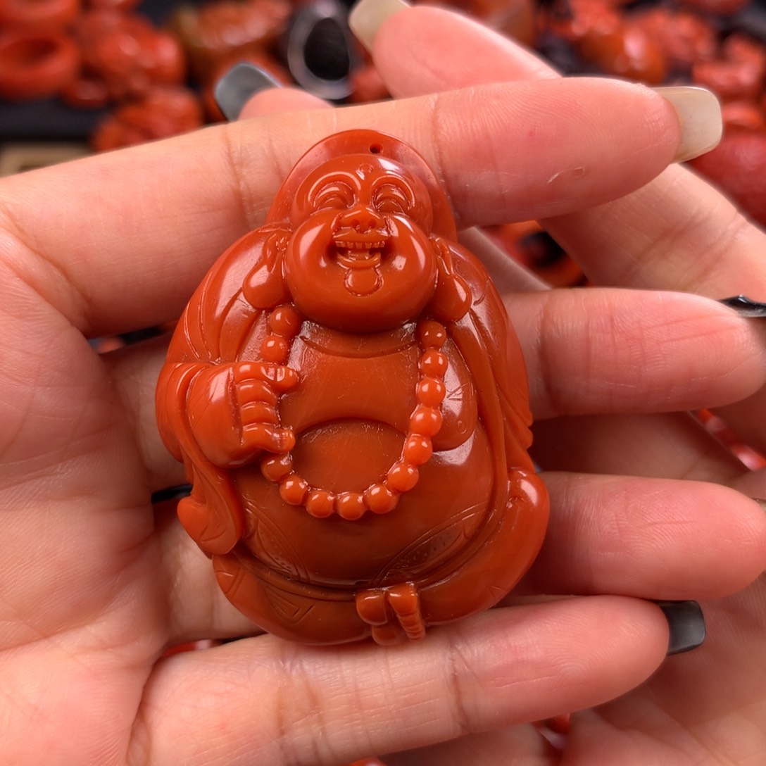 未镶嵌笑佛吊坠36.6✖️51.3mm南红玛瑙