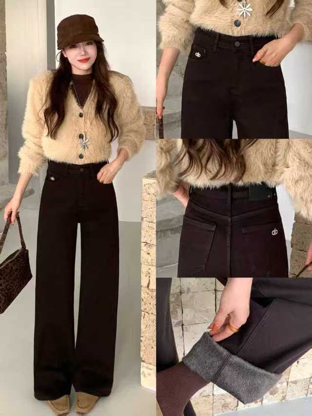 【自营】秋冬高腰显瘦加绒阔腿牛仔裤 637-16292