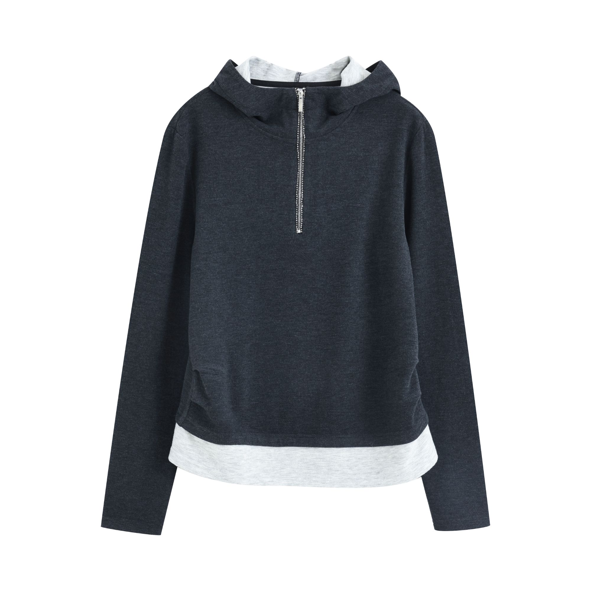 31581 保暖亲肤竹纤维立领连帽半拉链德绒卫衣1973