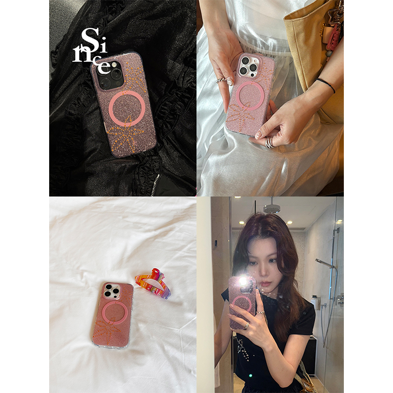 since原创钻石闪粉磁吸壳光面适用iPhone双层印花工艺全包手机壳