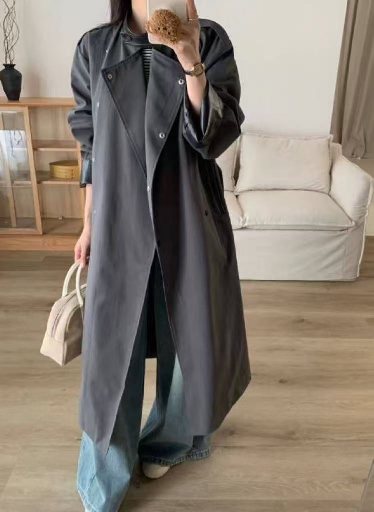 立领轻职风森系宽松型女常规风衣英伦网红皮衣富婆风