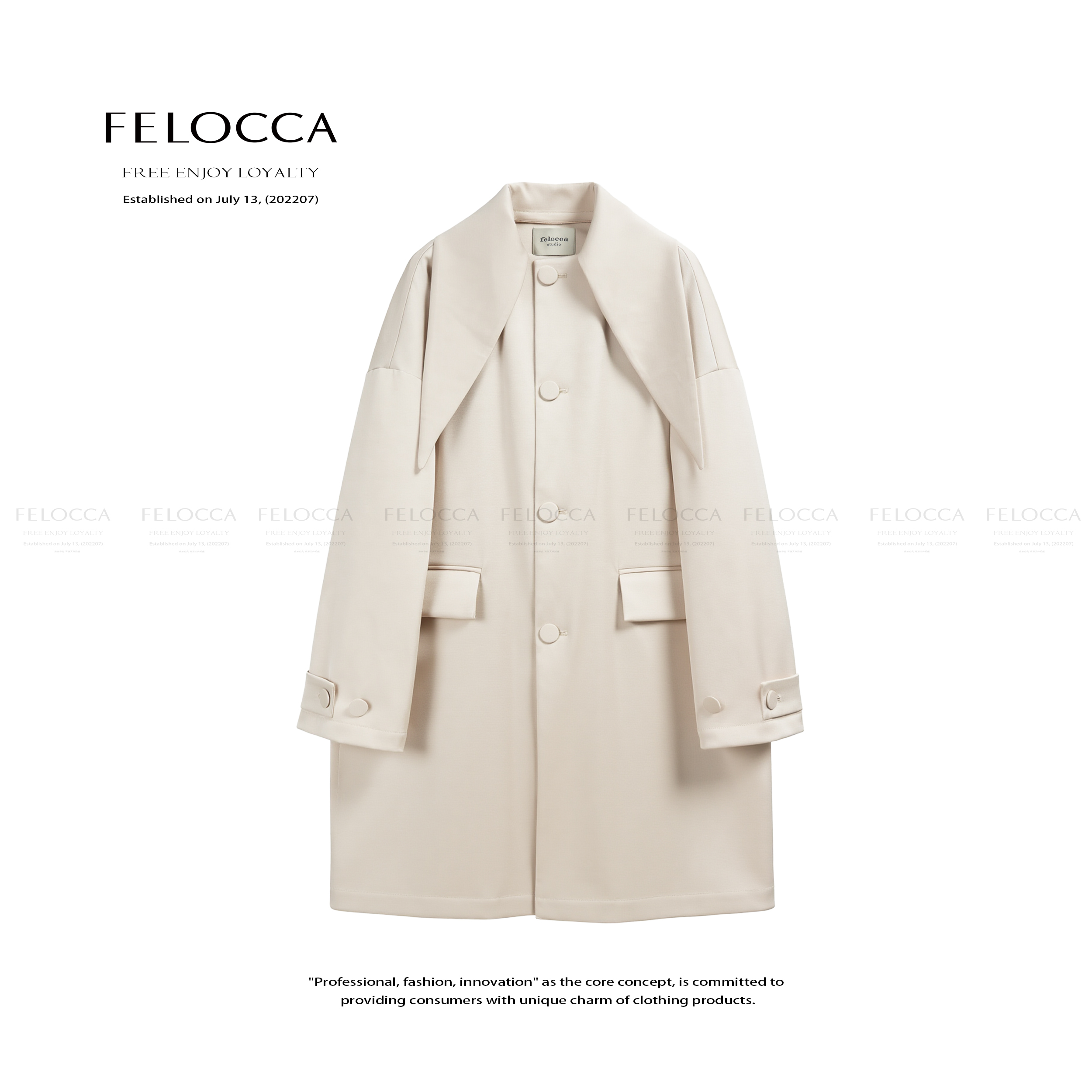 【FELOCCA】高级感气质宽松夹棉长外套设计感可拆卸领子25AWT529
