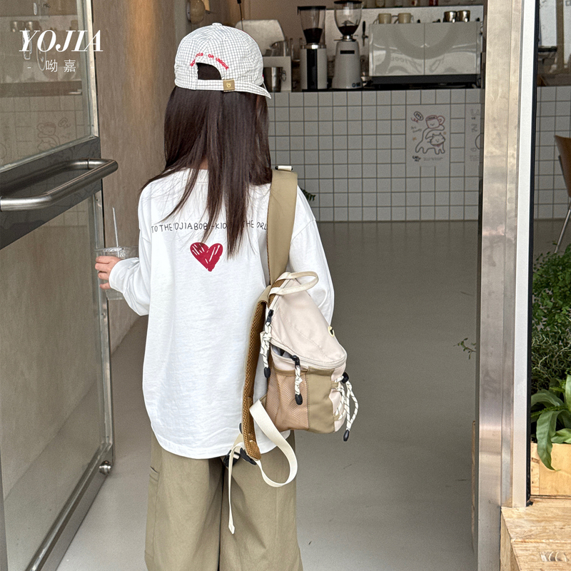 YOJIA女童打底衫春秋装2025新款洋气纯棉童装圆领上衣儿童长袖T恤
