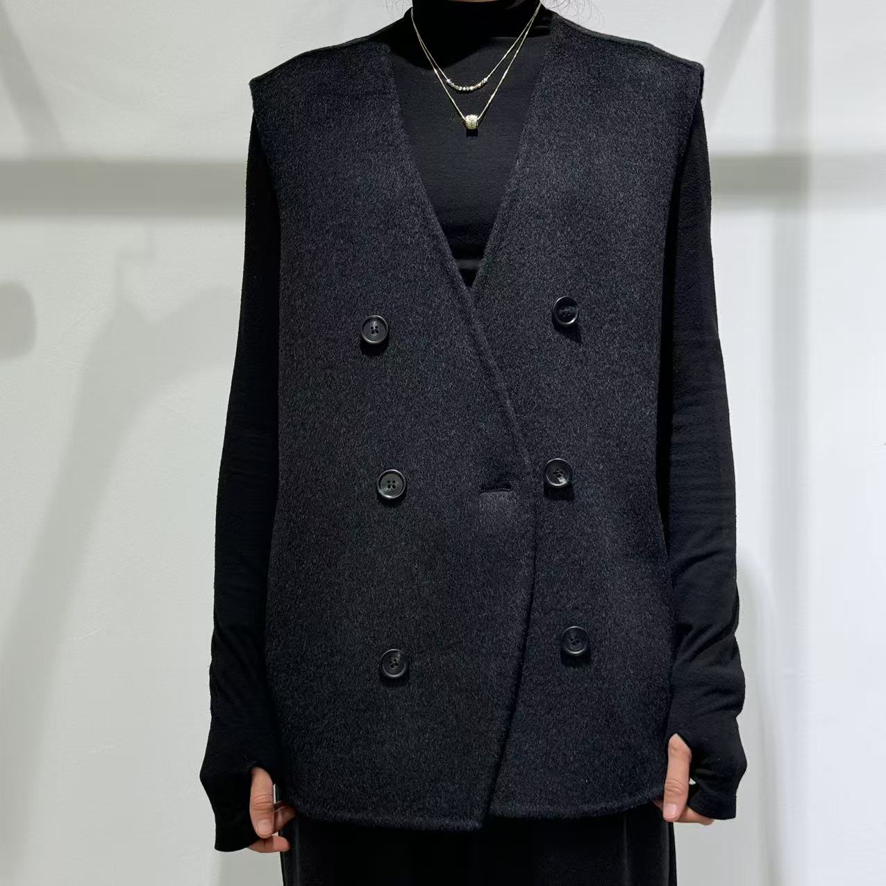 羊驼毛大衣马甲气质网红时尚百搭女士秋冬双面呢短款毛呢韩版