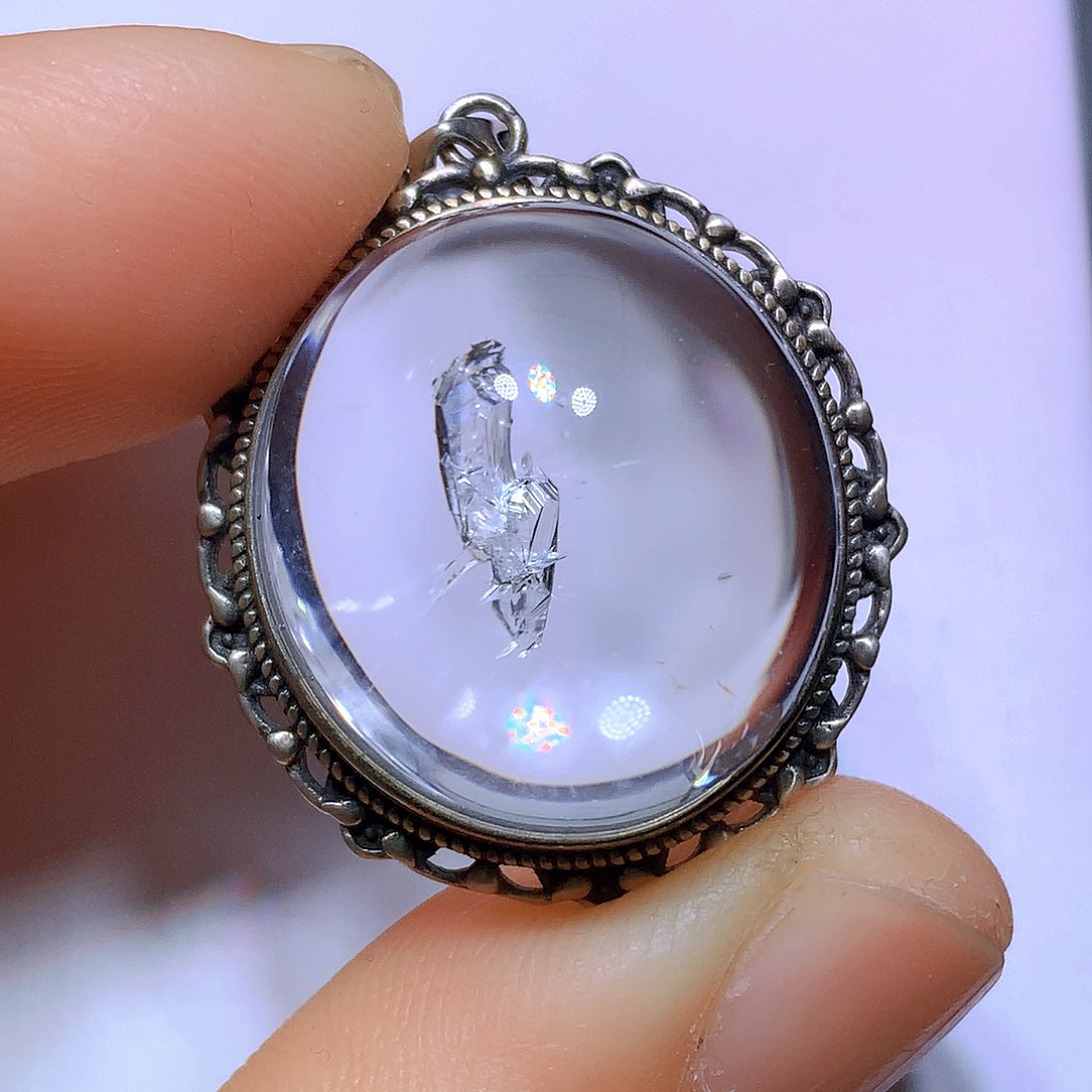 水晶吊坠银S925镶嵌天然水晶