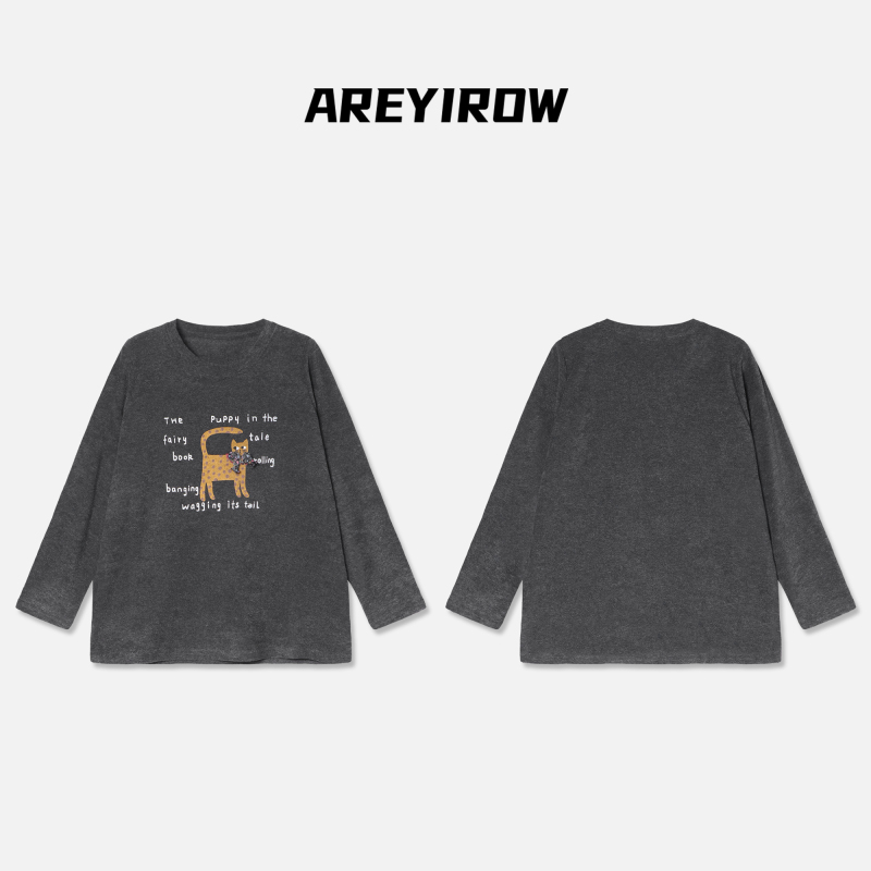 【Wang.小宁】可爱猫咪字母印花磨毛长袖T恤H09850CT254