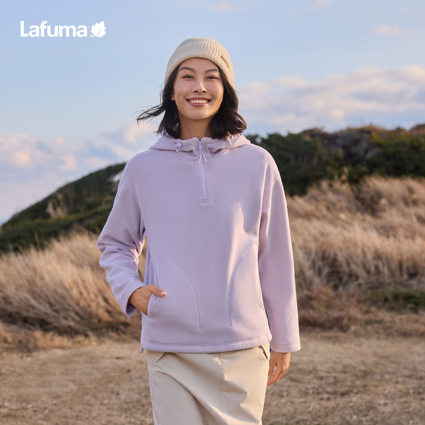 LAFUMA乐飞叶户外25秋冬连帽半拉链抓绒衣女卫衣运动T恤LFTS5DL62