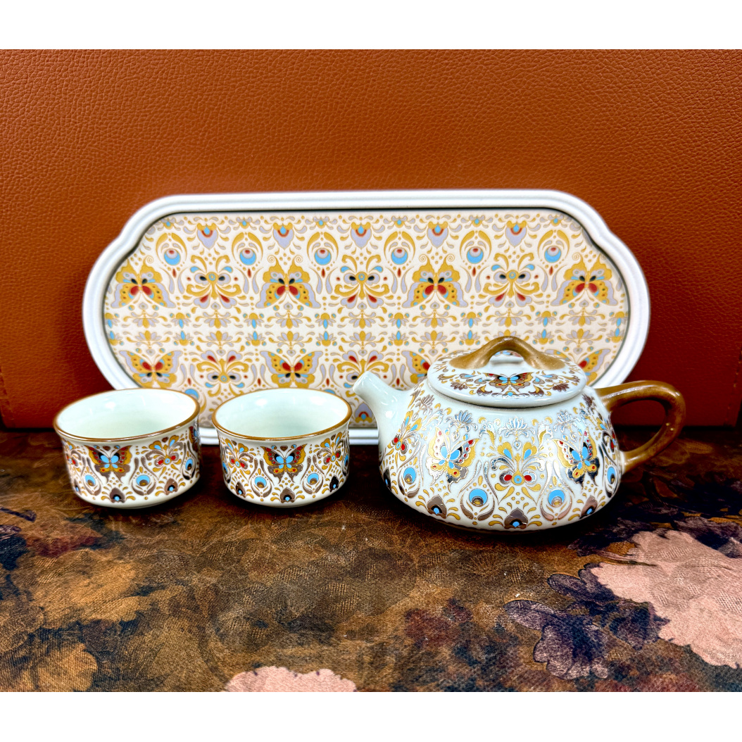 羽匠沙海明珠汝窑敦煌石瓢壶（一壶两杯+茶盘）576