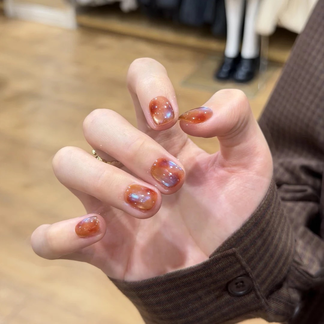 1114琥珀晕染猫眼30片装穿戴美甲秋冬气质成品假指甲贴片显白百搭