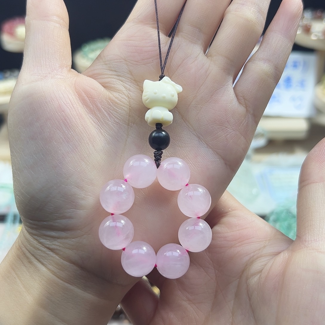 水晶手串未镶嵌粉水晶手机挂