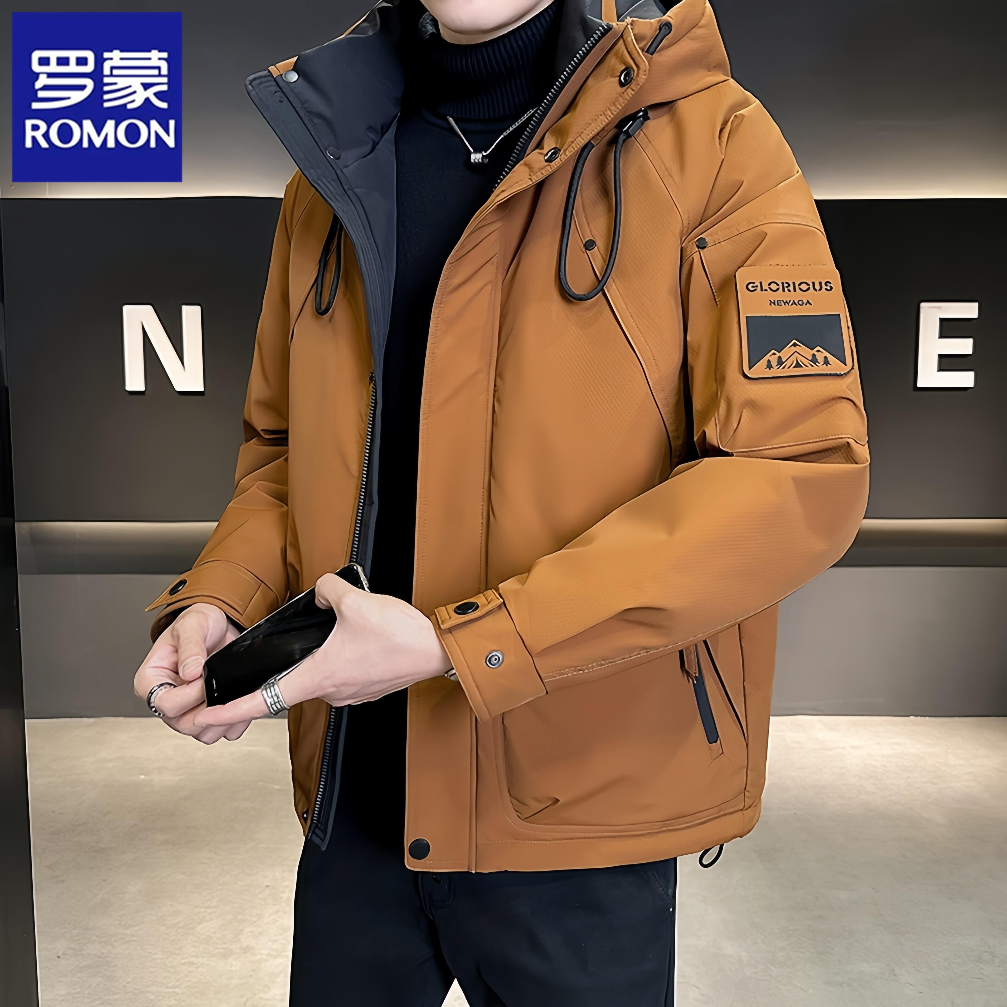 Romon/罗蒙冬季新款加厚保暖男士连帽羽绒服商务休闲防寒服外套潮