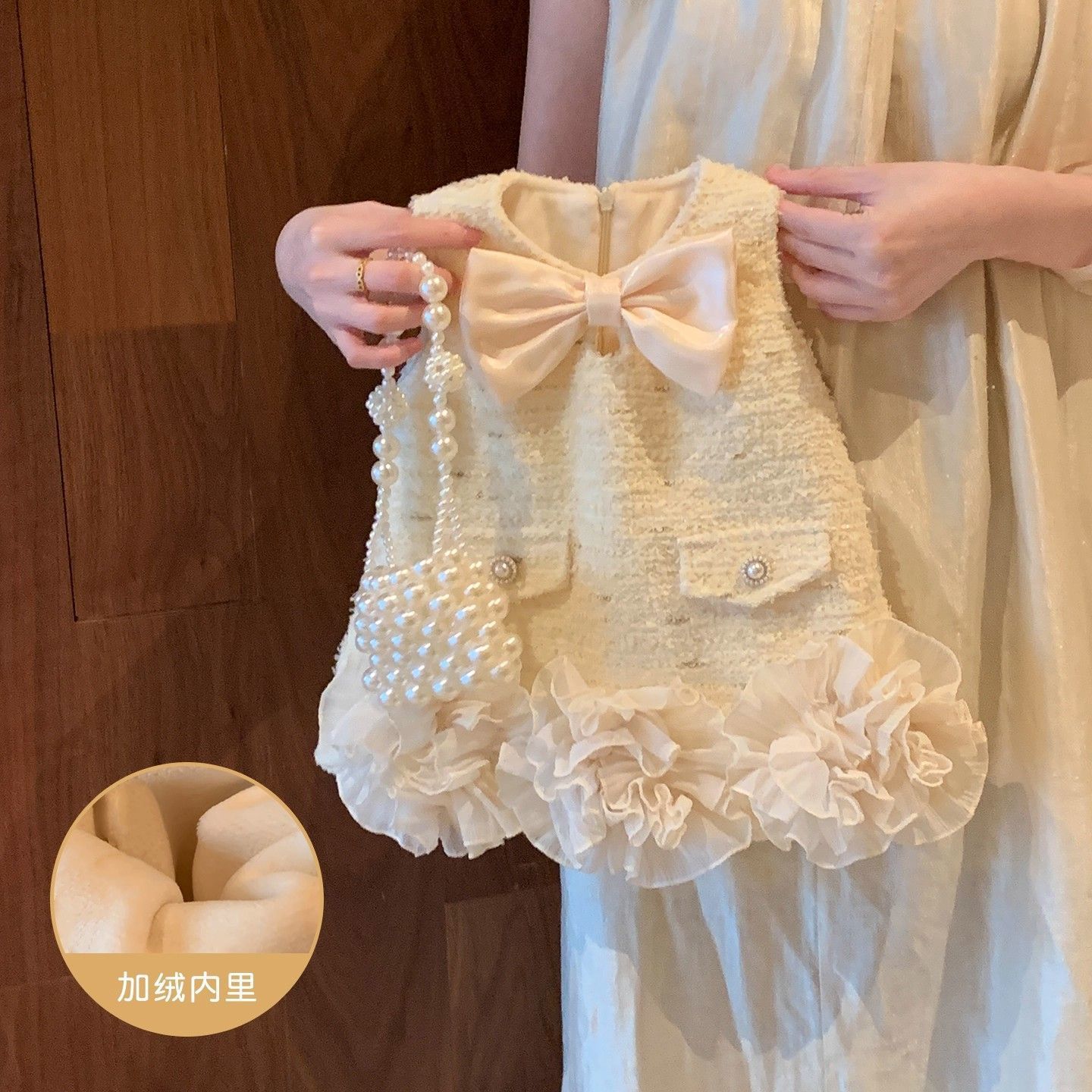 女童加绒背心裙冬装2025新款女宝宝公主裙连衣裙周岁生日礼服裙厚