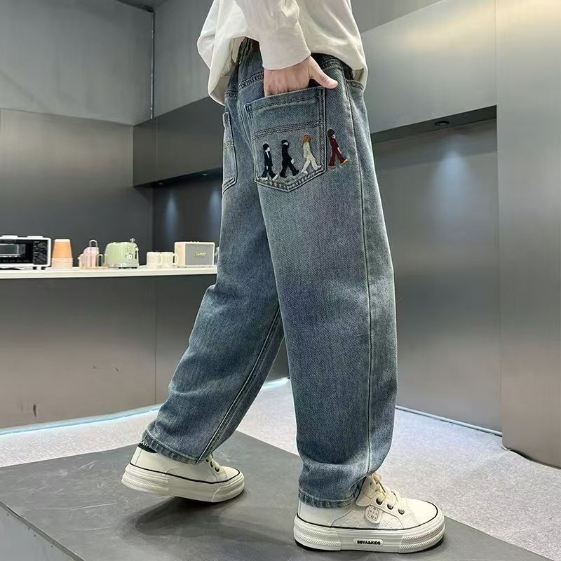 儿童装男童秋装裤子2025新款中大童春秋款男孩酷帅牛仔裤秋季长裤