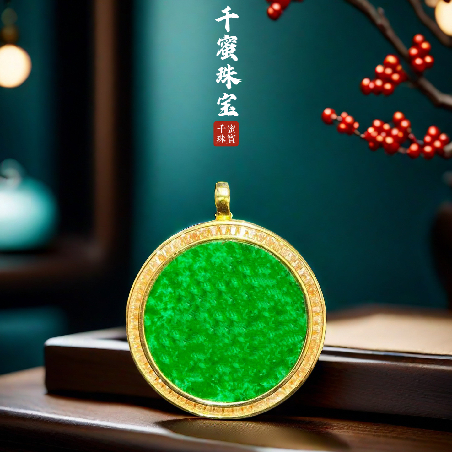 S925天然缅甸A货翡翠满色大圆牌吊坠银镶嵌气质简约大气6H8910