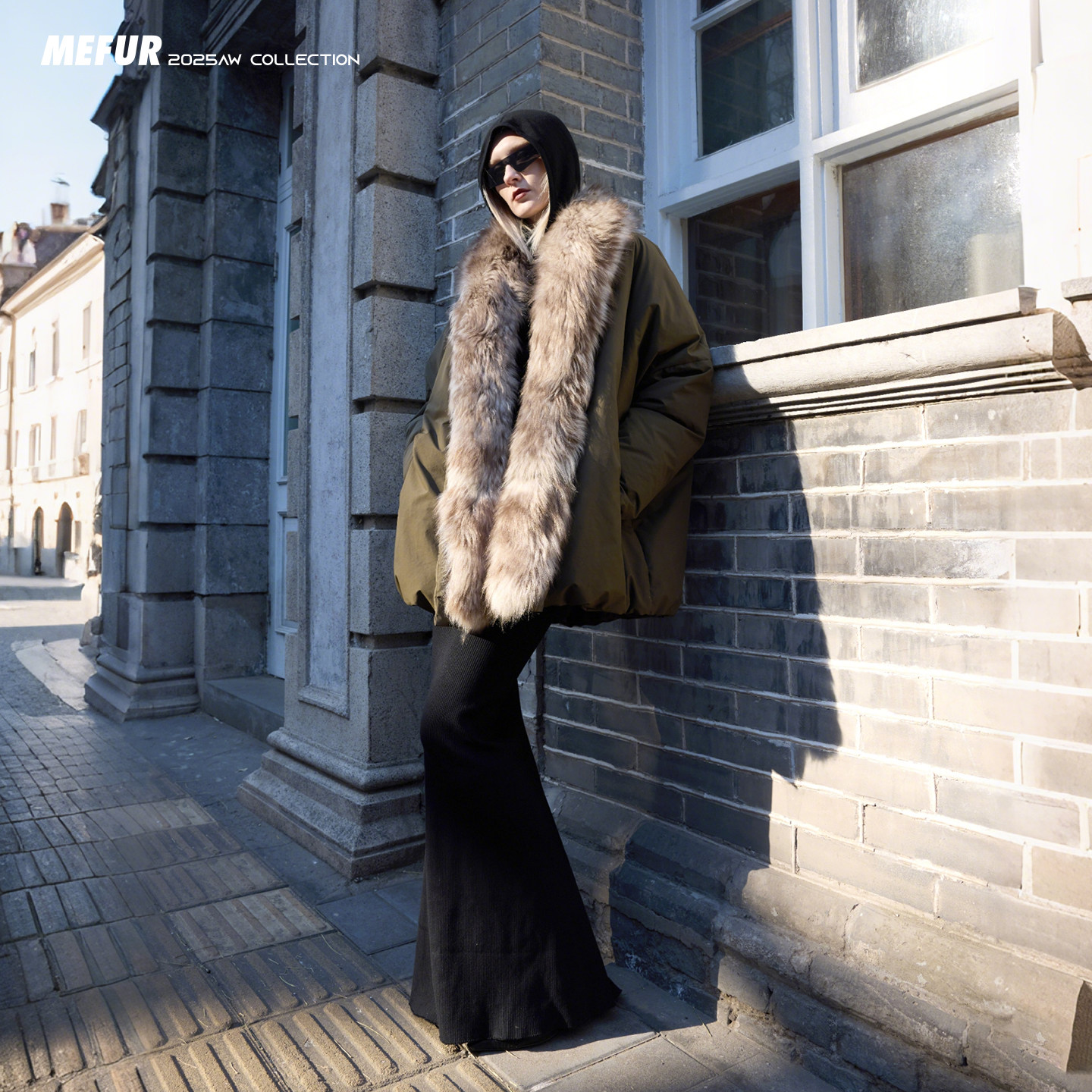 MEFUR 可拆卸毛领廓形中长款夹克羽绒服巴恩风女冬季