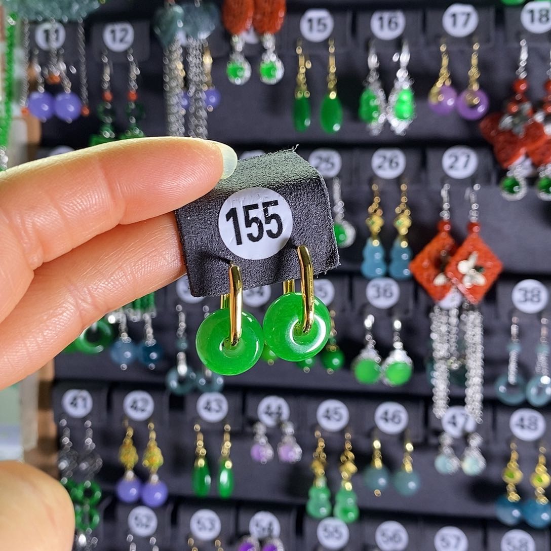 银S925镶嵌翡翠耳饰155