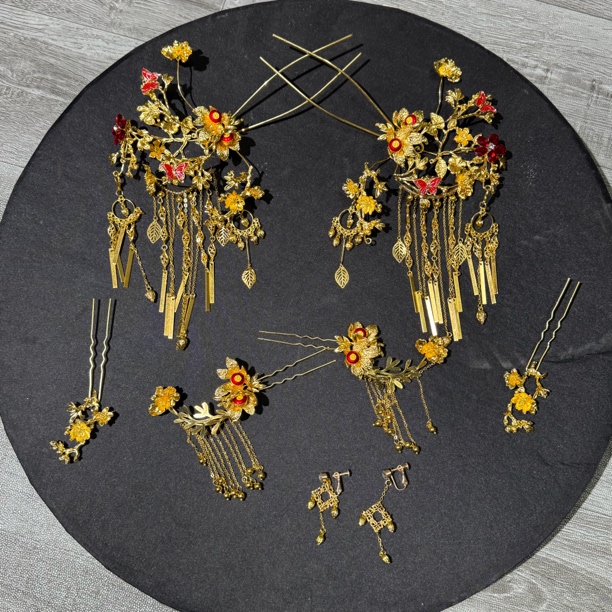 15462喜看优选新娘饰中式黄色古风马来褂印尼秀禾服龙凤褂流苏饰