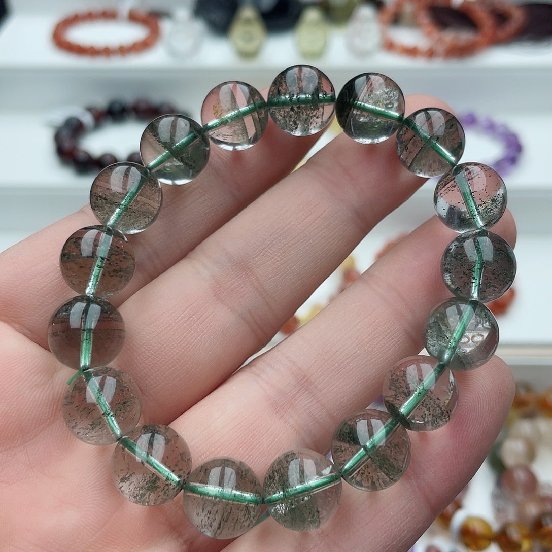 水晶手链未镶嵌绿幽灵千层12mm