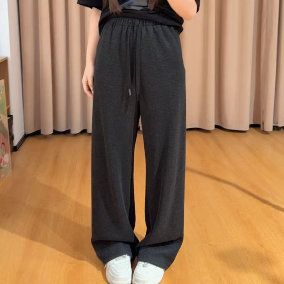 84065余小鱼【口碑推荐】深灰色松紧腰抽绳显瘦百搭羊毛裤秋冬女装