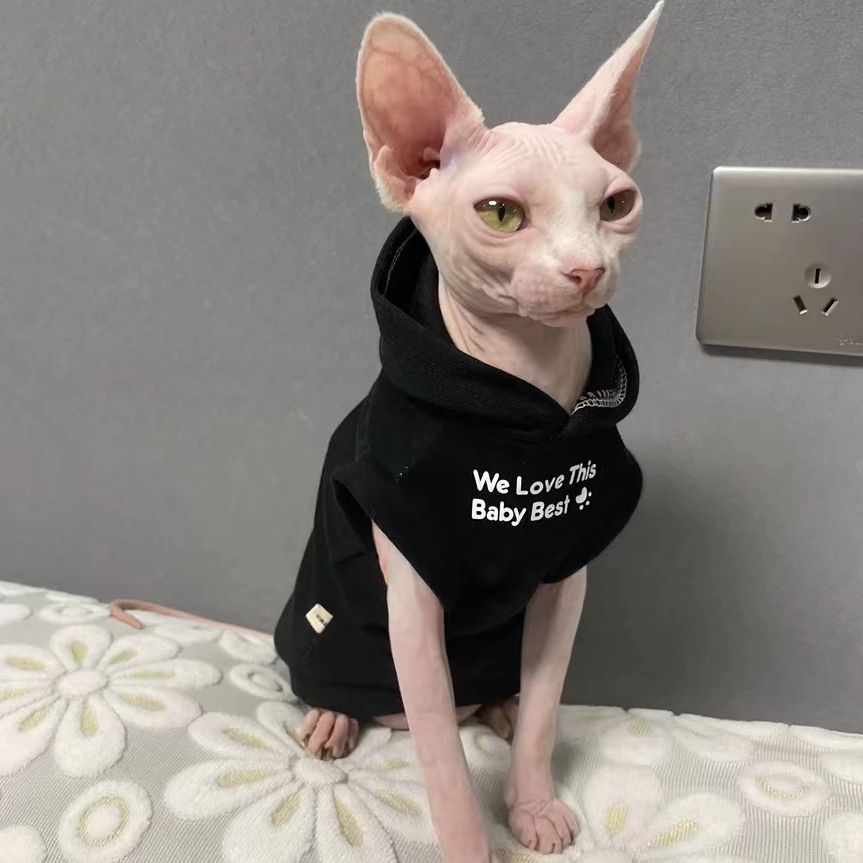 无毛猫衣服秋冬新款保暖加绒连帽德文猫斯芬克斯猫咪冬天两脚卫衣