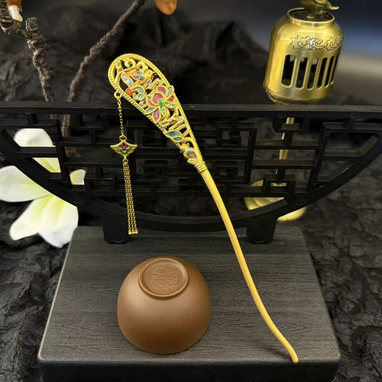 【恒潮珠宝】12.28g足金古法螺钿发簪 H0966802