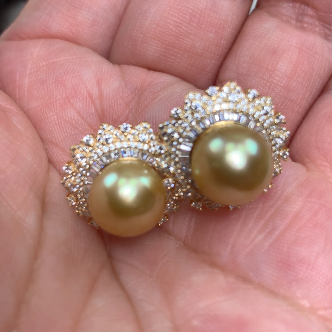 海水珍珠耳饰银S925镶嵌