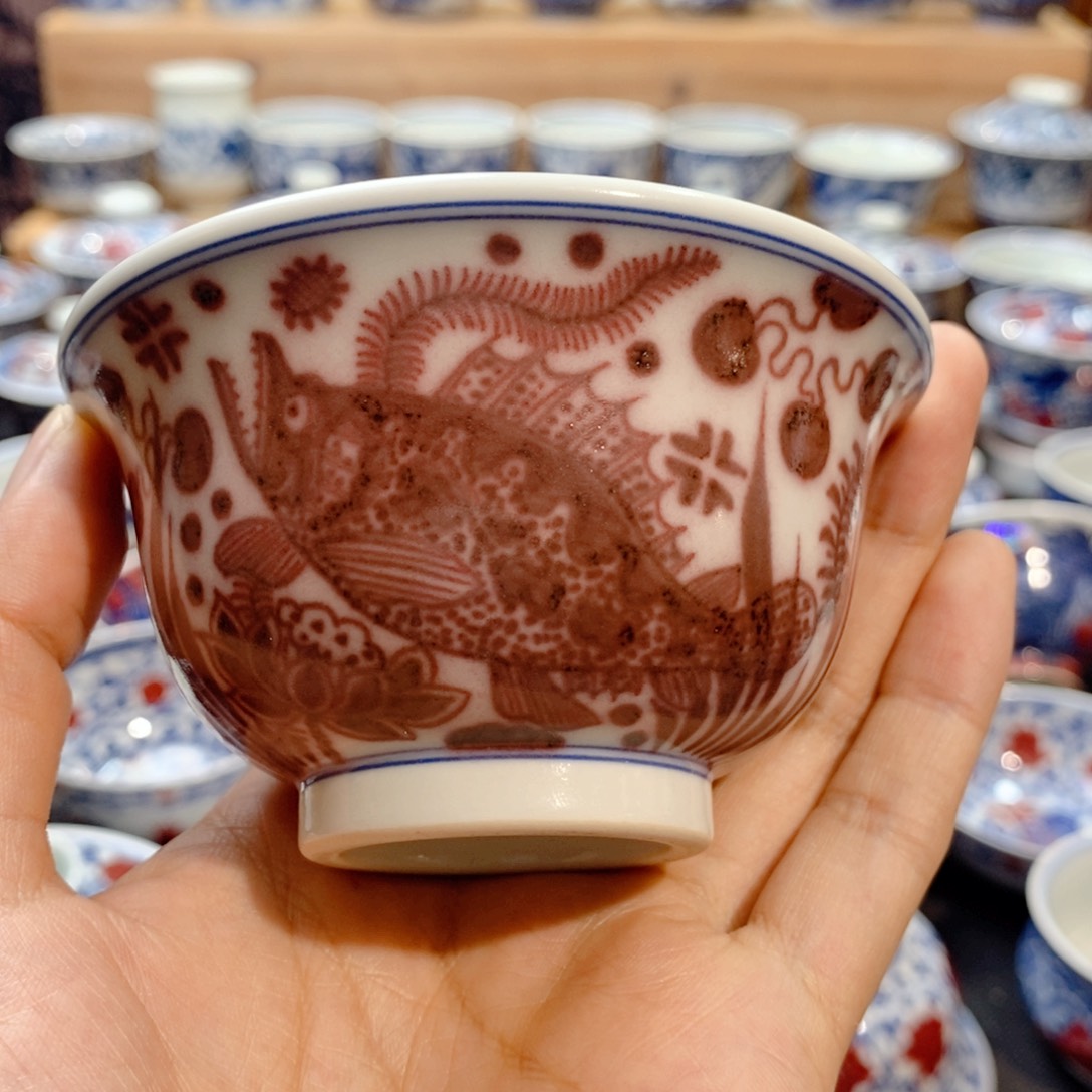 鱼澡压手杯原矿手绘柴窑