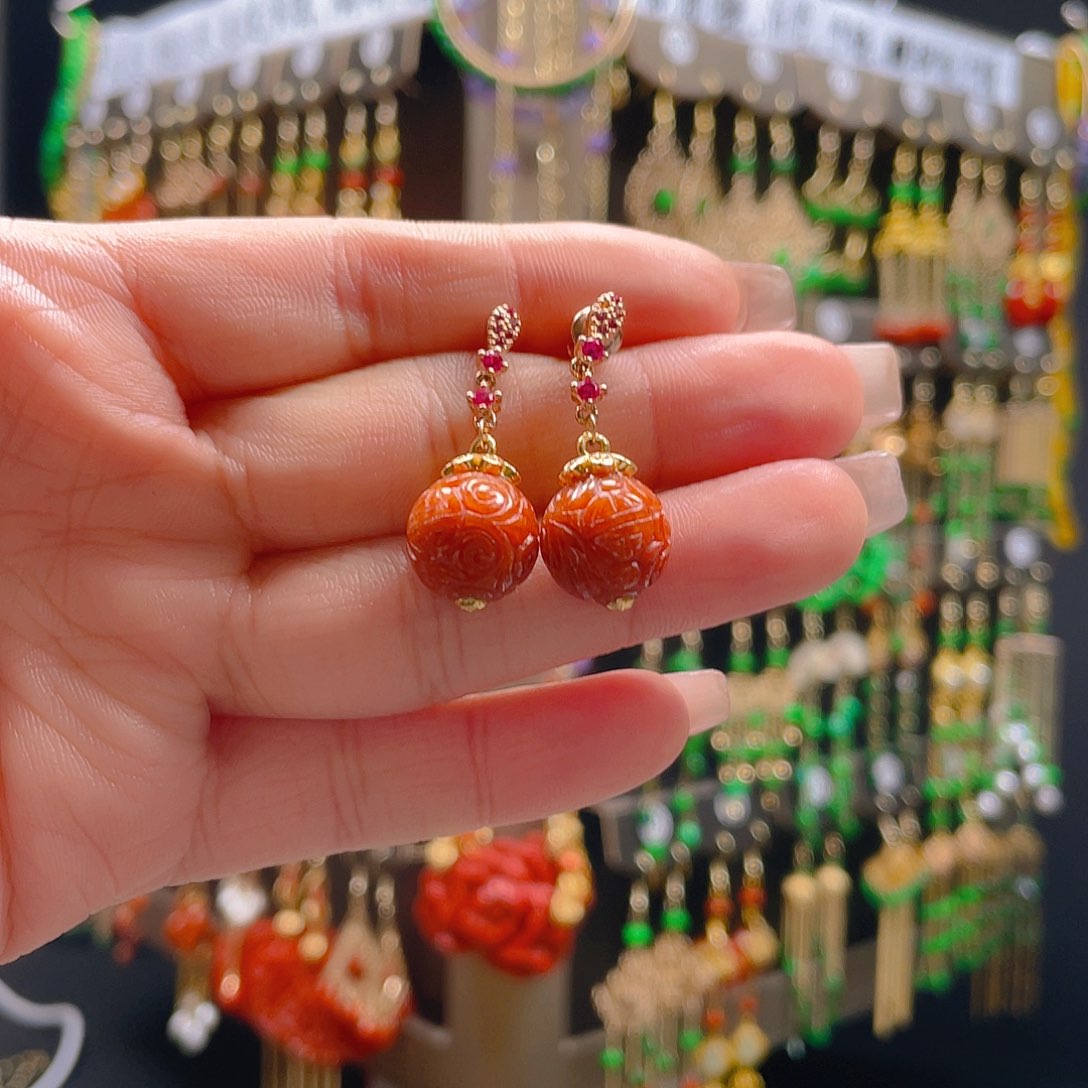 翡翠耳饰合金翡翠