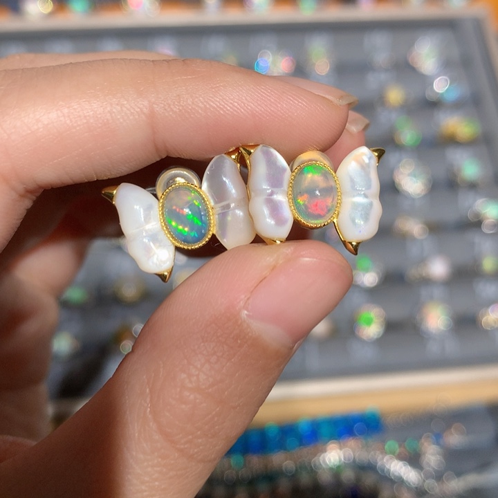 银S925镶嵌欧泊欧泊耳饰y