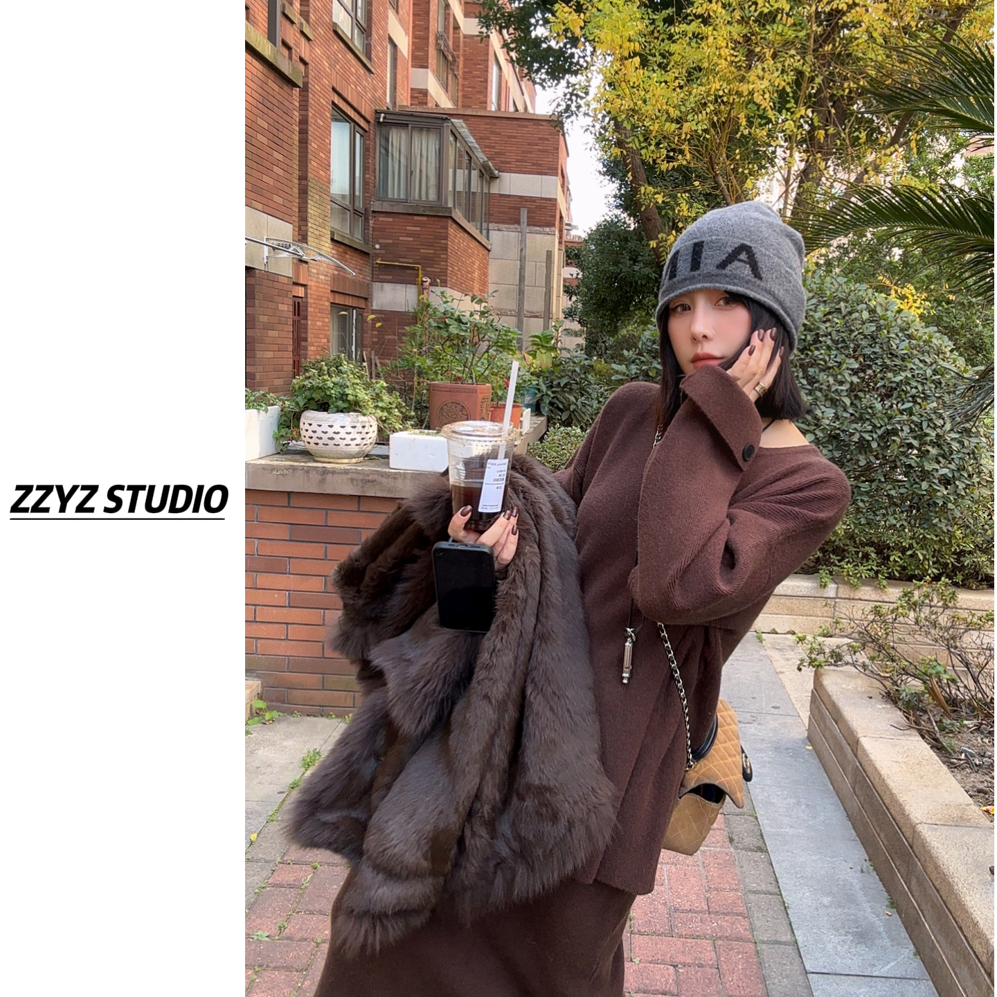 【ZZYZ】“懒人套装”复古宽松慵懒风小V领毛衣➕松紧腰半身裙套装