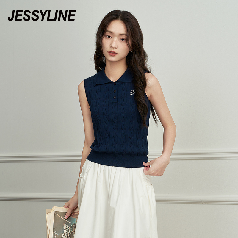 4729【刘一昂专属】杰茜莱无袖翻领针织衫女夏季背心上衣 jessyline