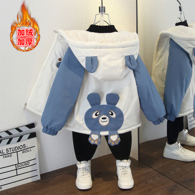 女童冬季加绒加厚棉服外套男童秋冬保暖夹克服可爱脚爪熊派克服潮