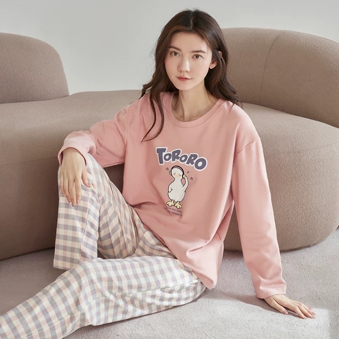 全棉长袖长裤睡衣女2025年春季大码柔软亲肤薄款家居服可外穿