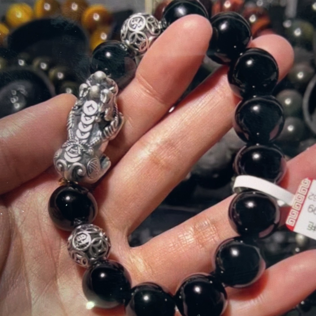 黑曜岩手链未镶嵌大****镜