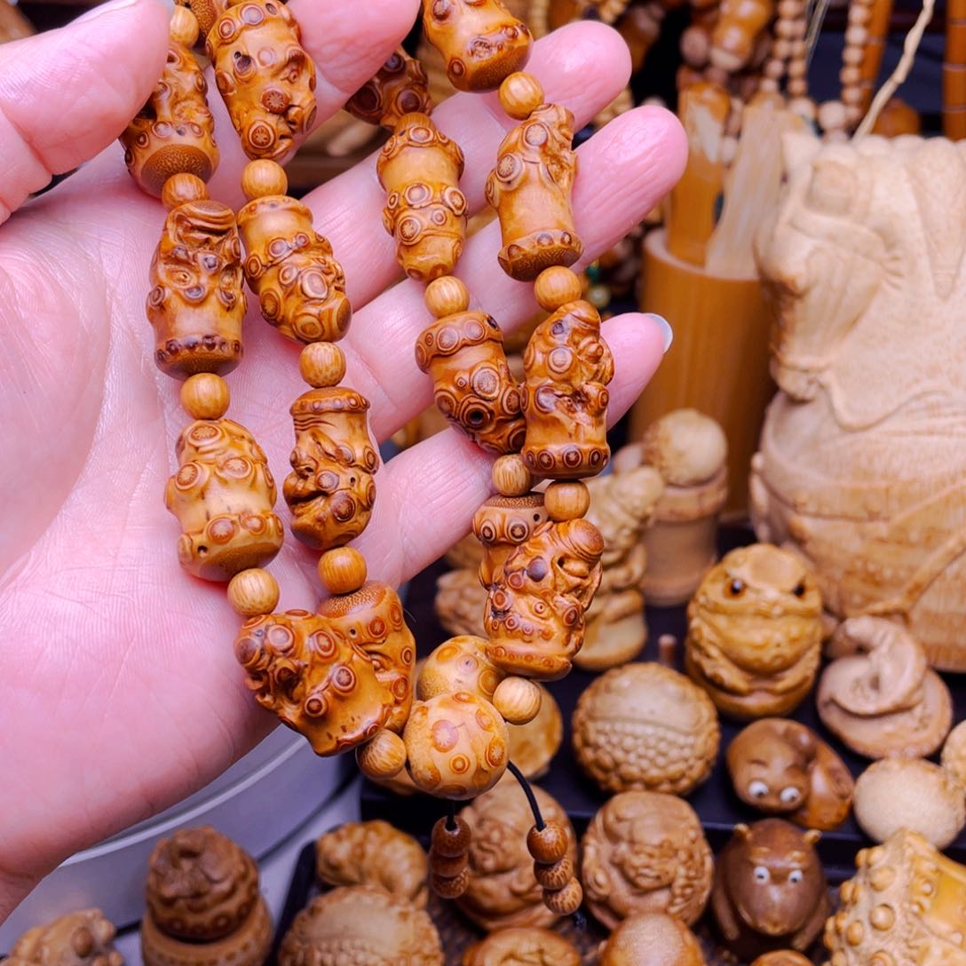 竹小*墩竹根雕十八罗汉串把玩件