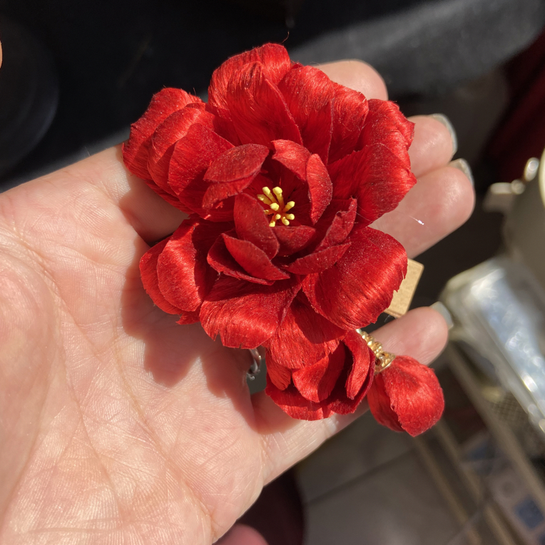 非遗绒花牡丹发簪发夹胸针