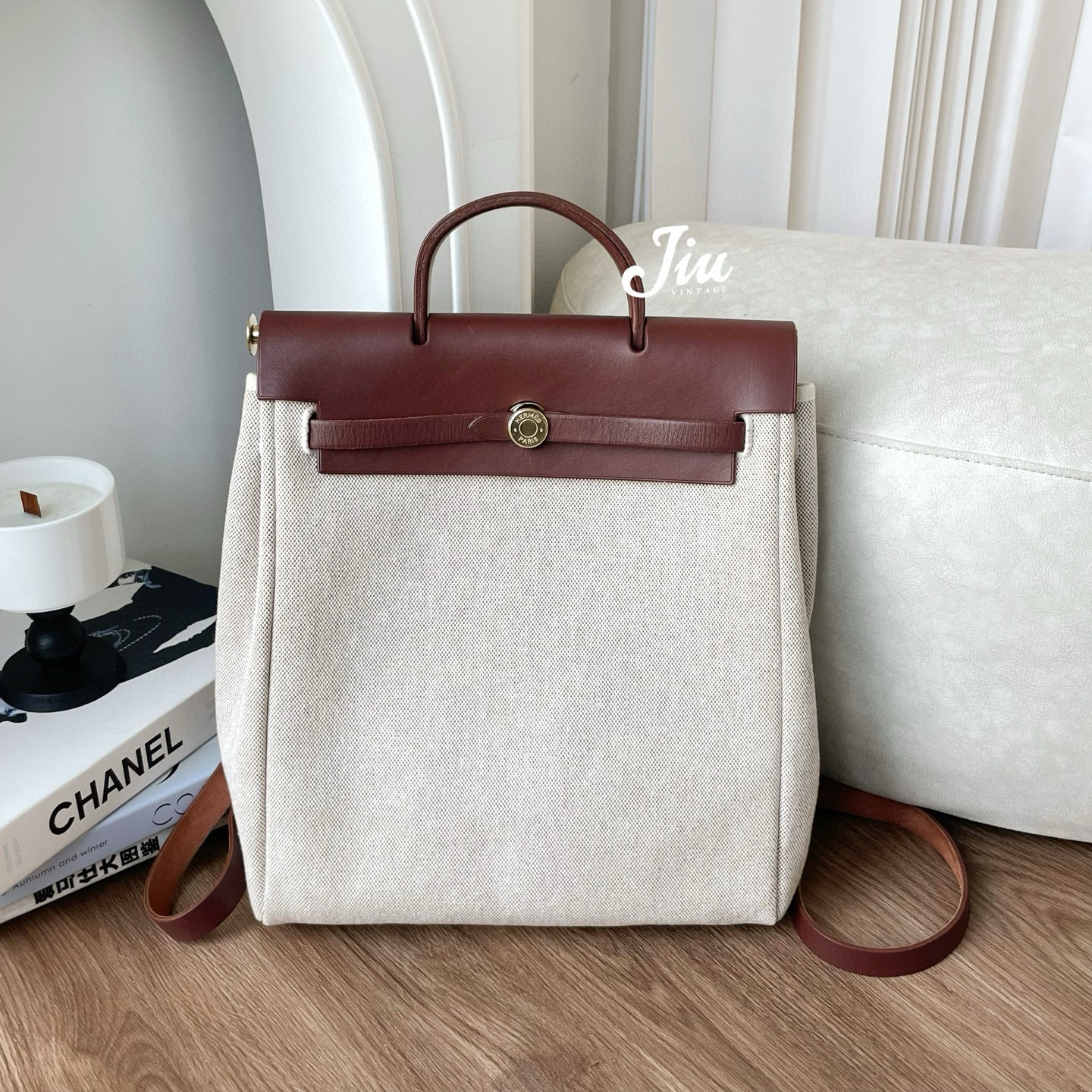 99新 Hermes/爱马仕 红棕herbag双肩包DJM12-1293